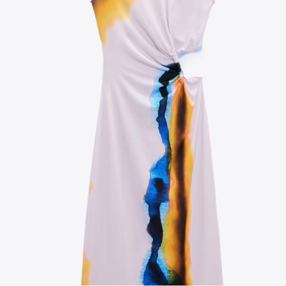 Zara Watercolor Print Cutout Dress (EUC) - Picture 3 of 10